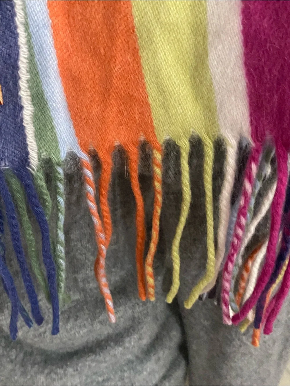 Striped Multicolor COACH cashmere Scarf - Grey Sweater Styling
